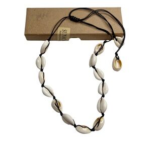 New Cowrie Shell Beaded Necklace On Black Fabric Cord